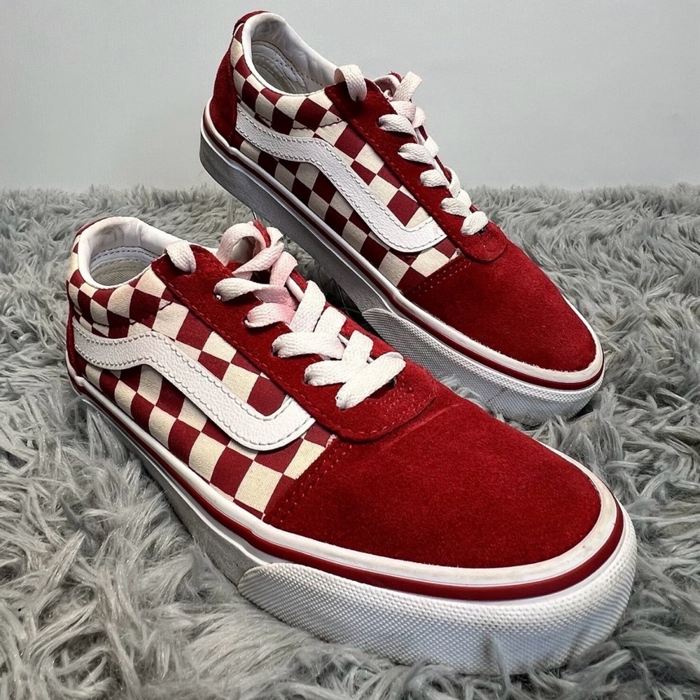Vans Old Skool Unisex Mix Checkered Red Suede Canvas Women Sz 5.5